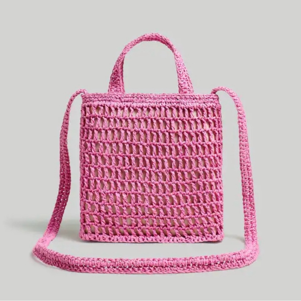 Madewell Pink Crochet Knit Crossbody Tote